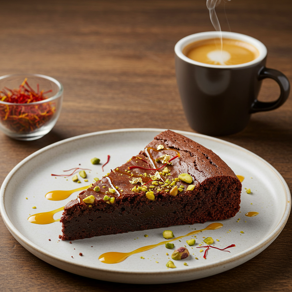 dubai-brownie-served Served Dubai chocolate brownie with espresso