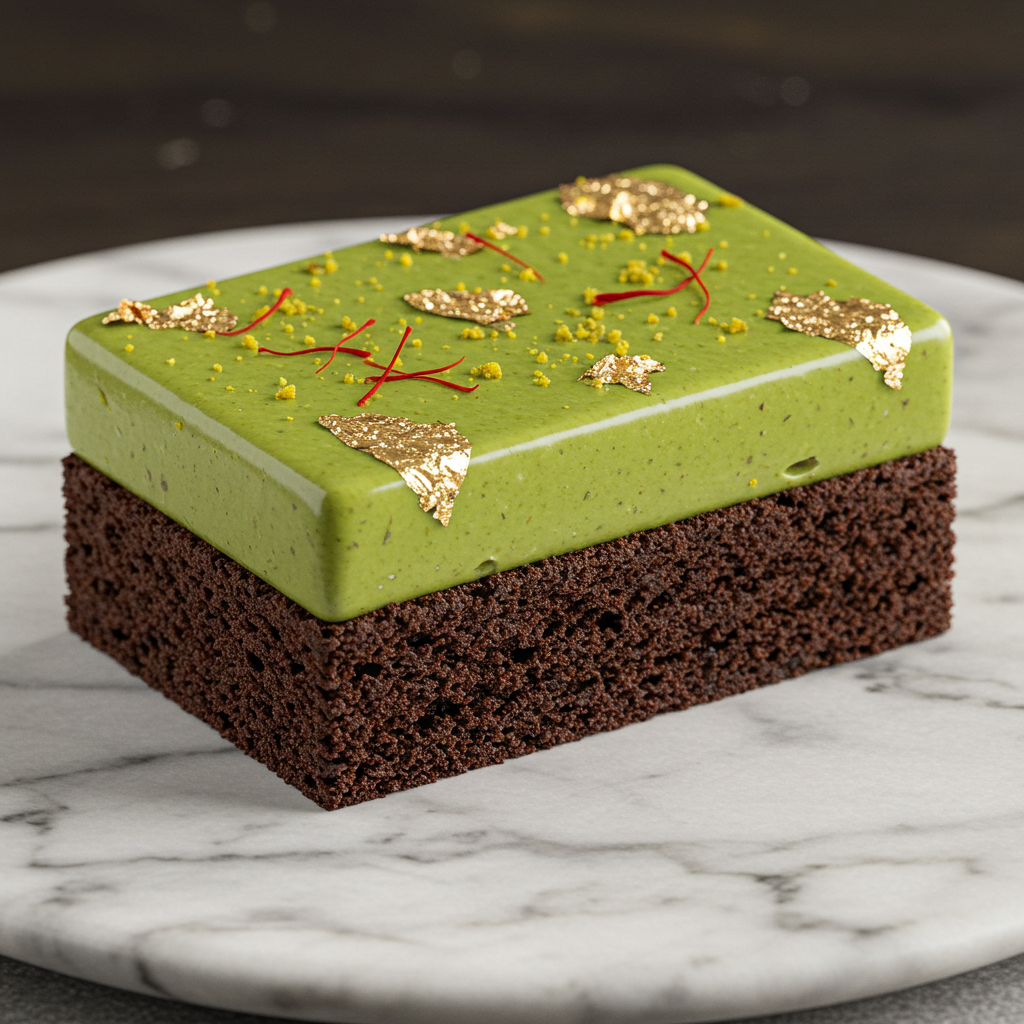 Dubai chocolate brownies with gold and pistachio